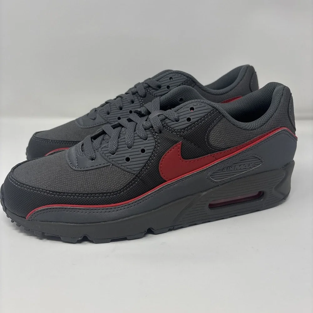 Nike Air Max 90 PRM Men Sz 10 Iron Grey University Red Running Shoe HV4517-001